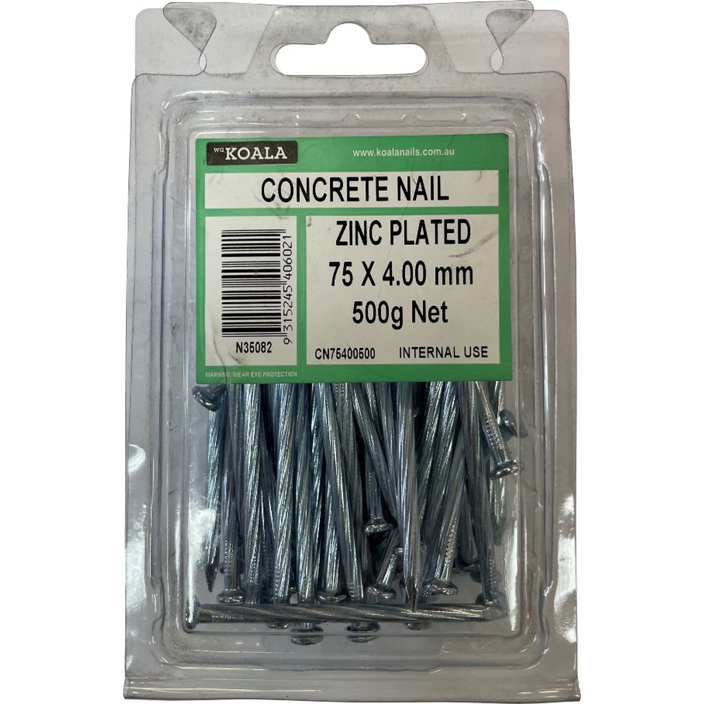 Koala Nail Concrete/Masonry ZINC PLATED - Fluted Shank